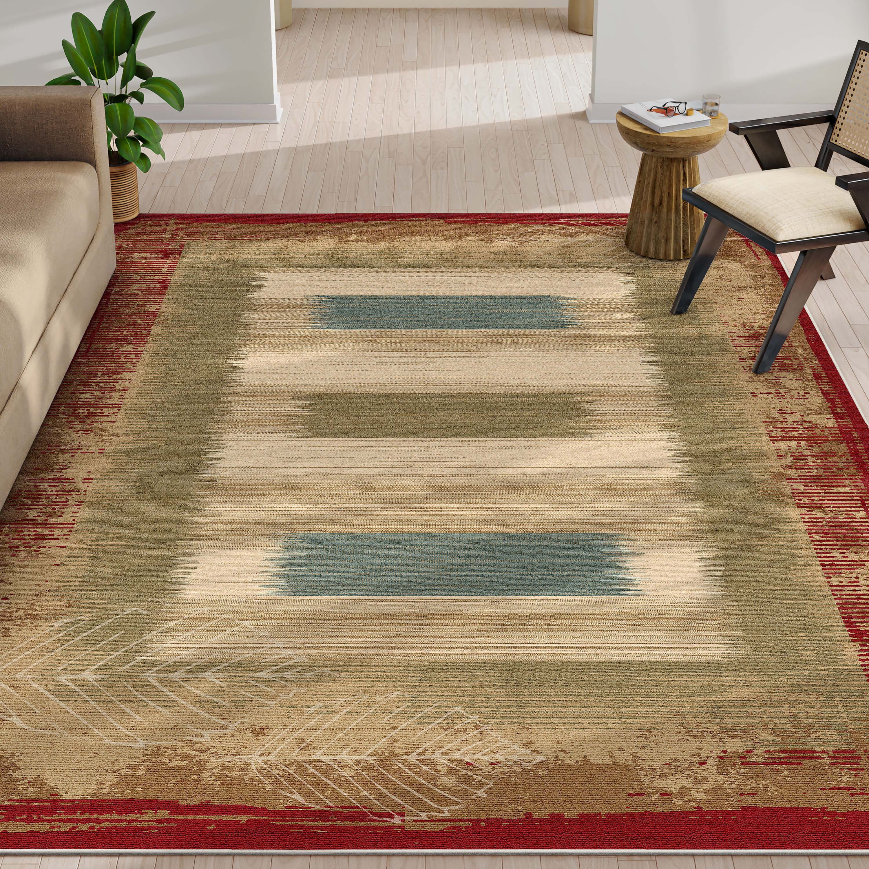 Well Woven Apollo Border Contemporary Red 7'7" x 9'10" Area Rug for Living Room Dining Room Bedroom and Kitchen