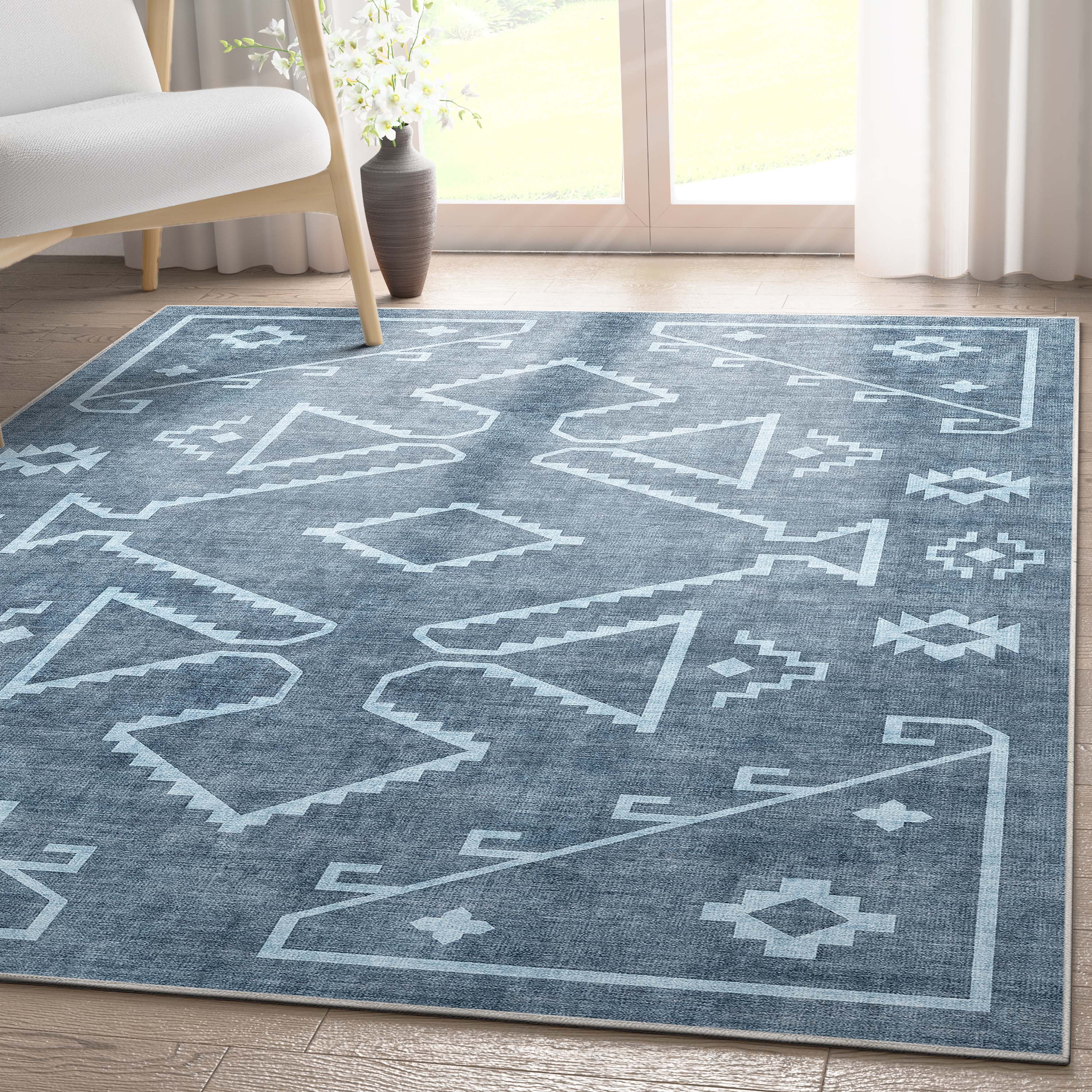 Well Woven Apollo Bottineau Vintage Southwestern Blue Flatweave 5'3" x 7'3" Area Rug