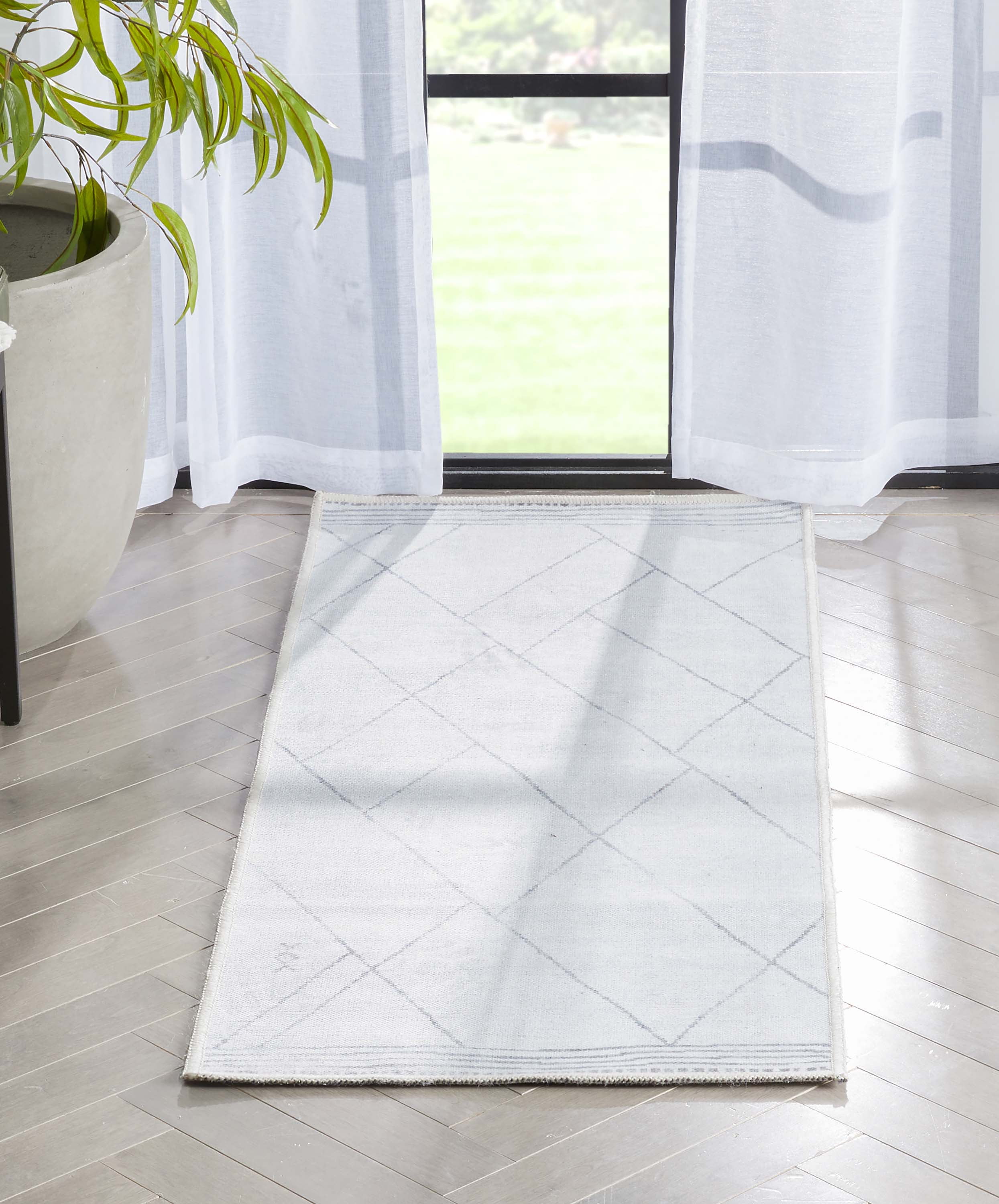 Well Woven Apollo Bryn Moroccan Lattice Ivory Grey Flat Pile Easy to Clean 2' x 5' Runner Rug for Hallway Entryway Stair and Kitchen