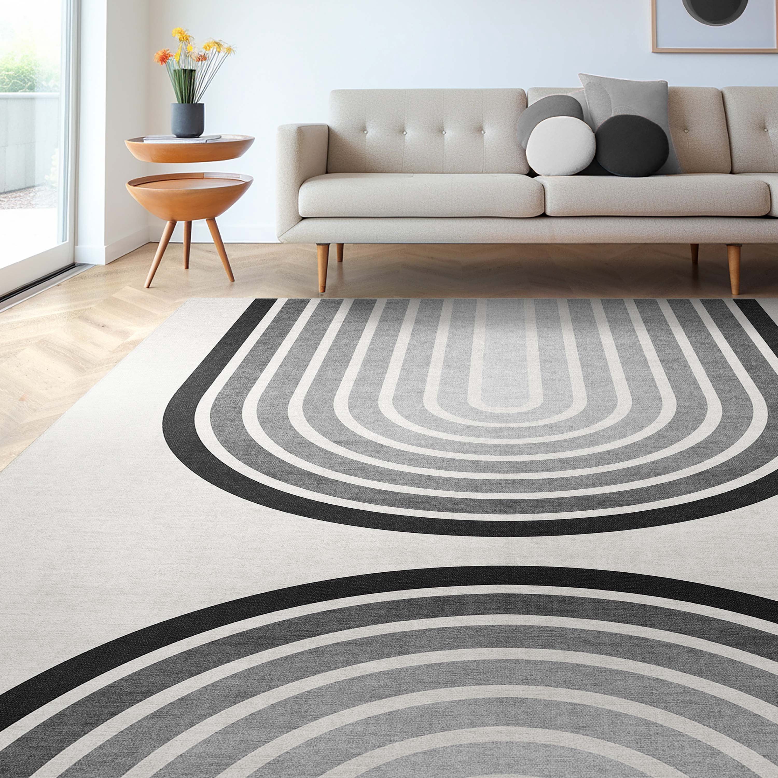 Well Woven Apollo Duo Arch Mid-Century Modern White Flat Pile Easy to Clean 7'10" x 9'10" Area Rug for Living Room Dining Room Bedroom and Kitchen