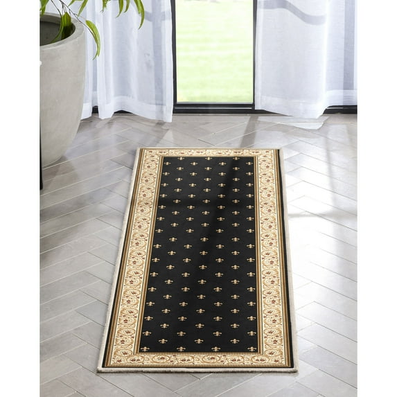 Well Woven Apollo Flatwoven Fleur De Lis Black 2' x 5' Runner Rug