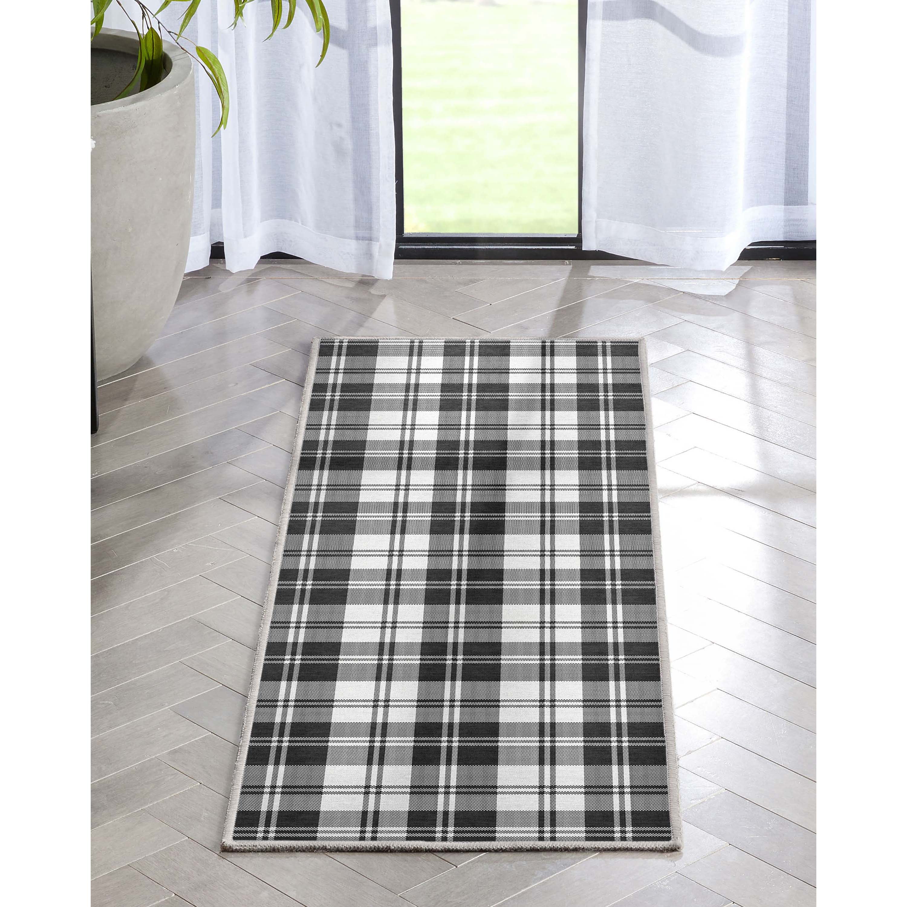 Well Woven Apollo Flatwoven Plaid Black 2' x 5' Runner Rug