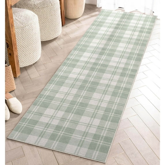 Well Woven Apollo Flatwoven Plaid Green 2'3" x 7'3" Runner Rug