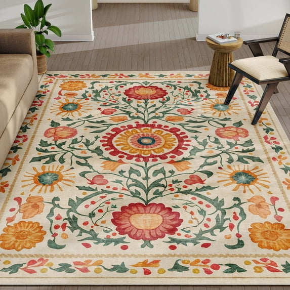Well Woven Apollo Flatwoven Suzani Vintage Floral Beige Multi 7'10" x 9'10" Area Rug