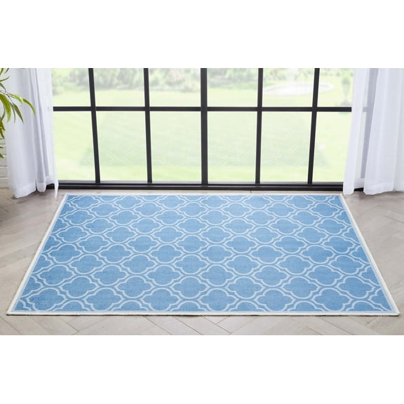 Well Woven Apollo Lattice Modern Moroccan Blue 3'3" x 5' Machine Washable Area Rug
