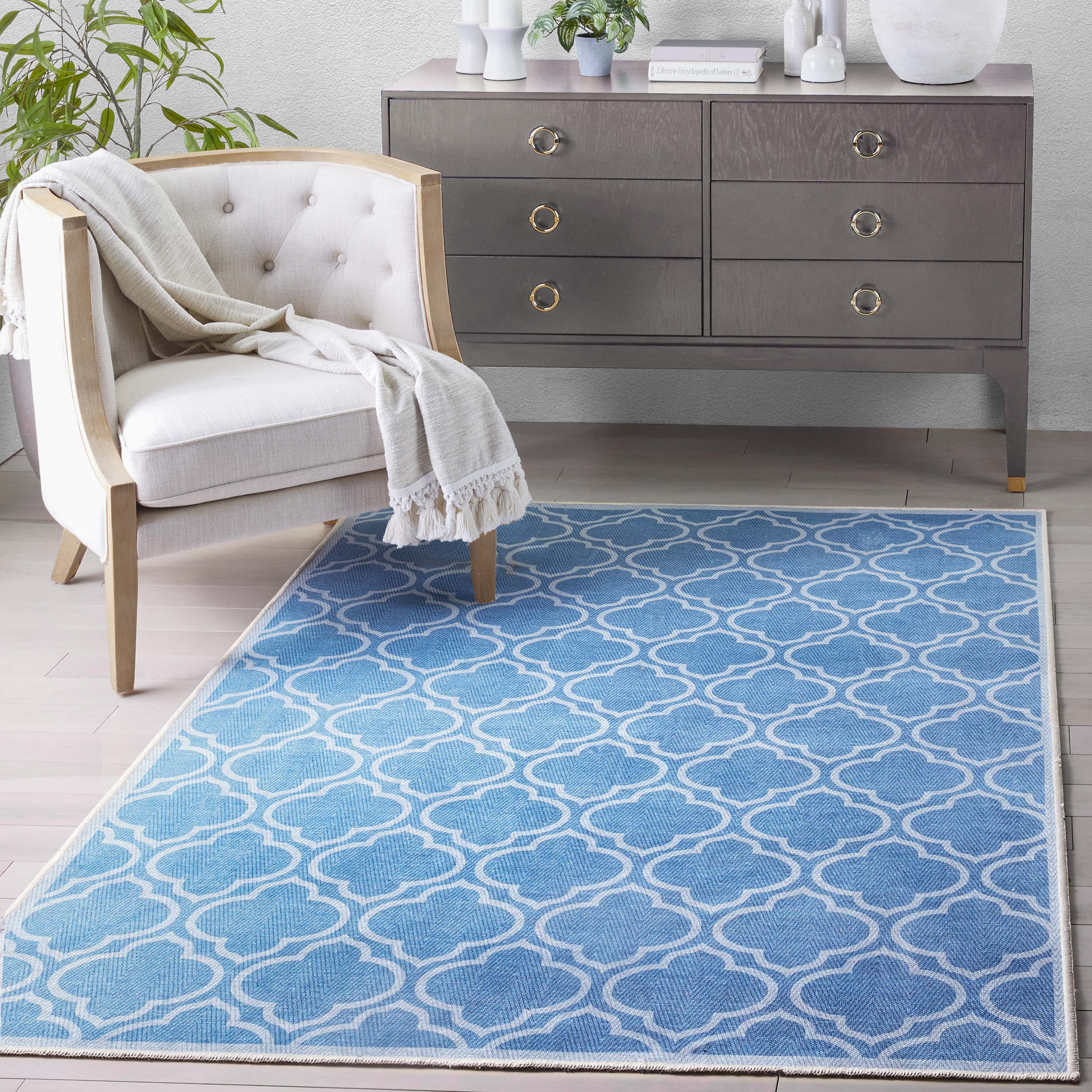 Well Woven Apollo Lattice Modern Moroccan Blue 5'3" x 7'3" Machine Washable Area Rug