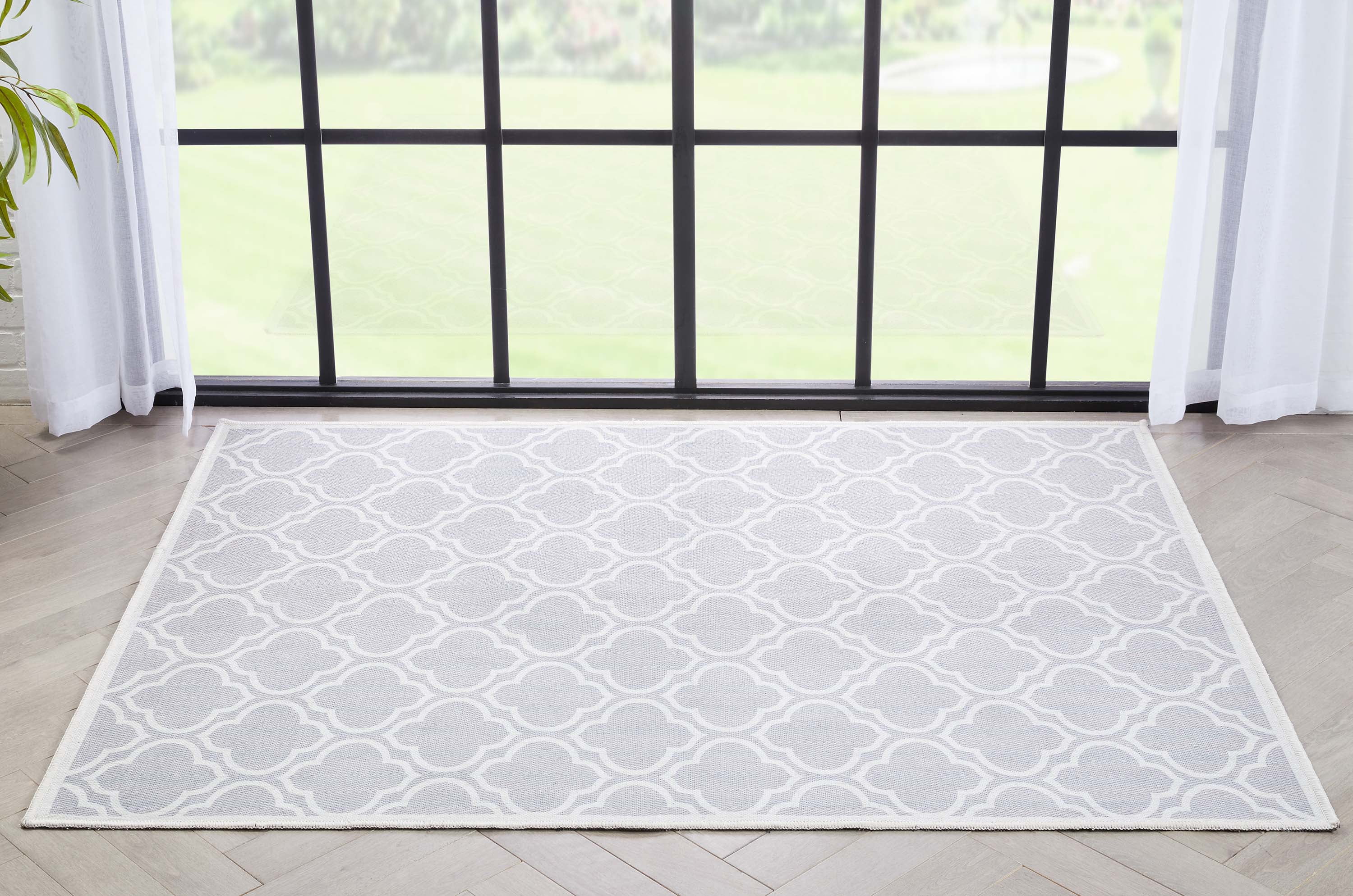 Apollo Grey Moroccan Trellis Polyester Chenille Washable Area Rug