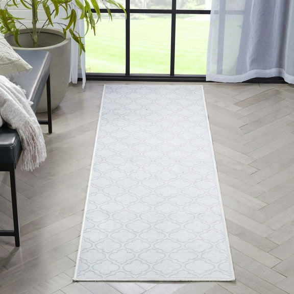 Well Woven Apollo Lattice Modern Moroccan Ivory 2'7" x 9'6" Runner Machine Washable Rug