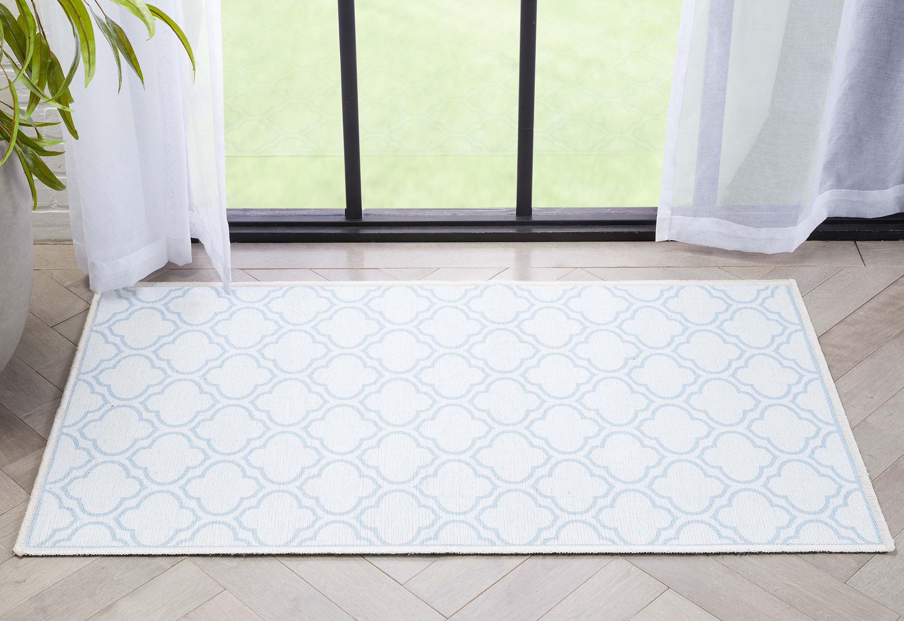 Well Woven Apollo Lattice Modern Moroccan Ivory Light Blue 2'3" x 3'11" Machine Washable Area Rug