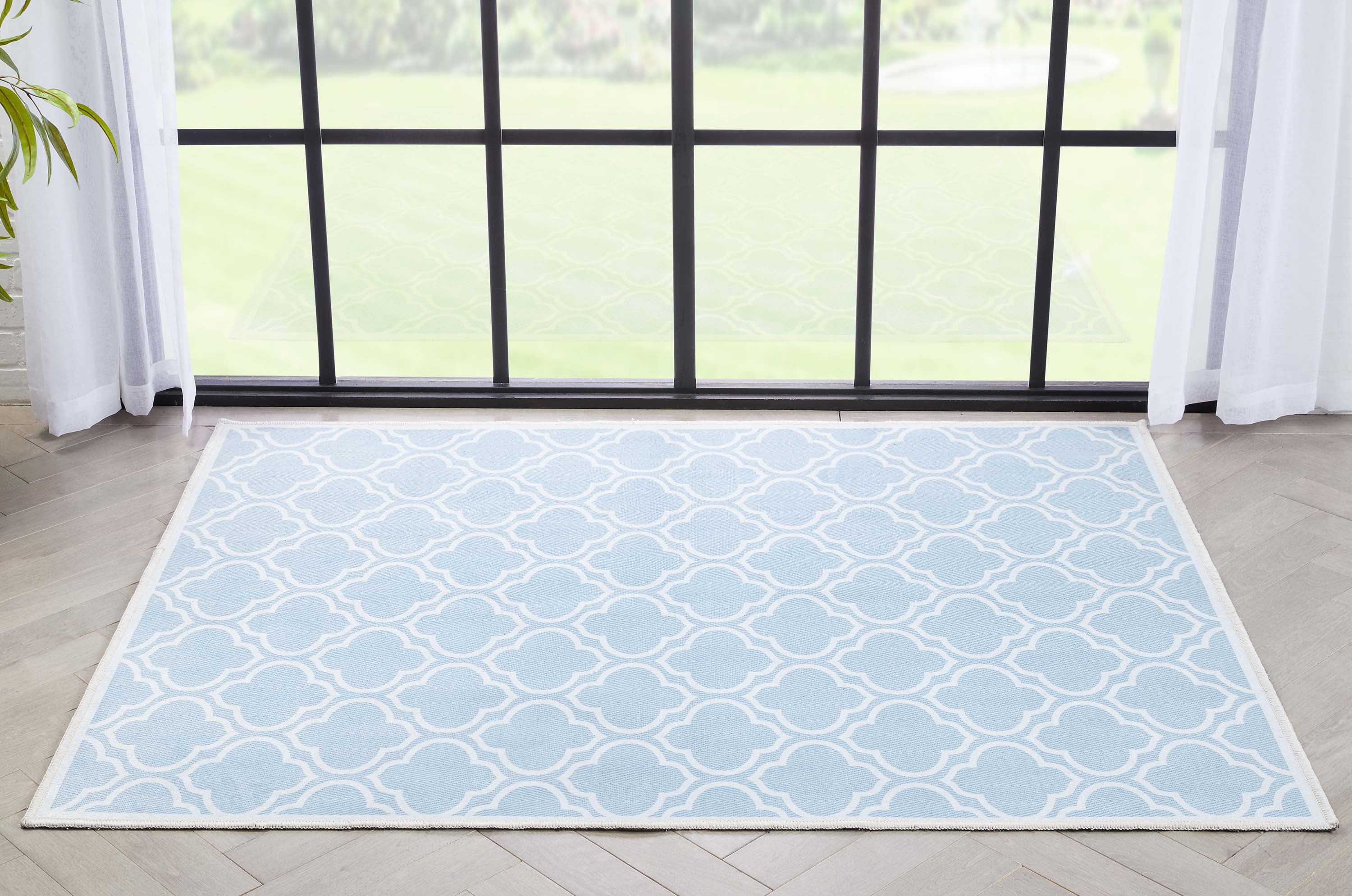 Well Woven Moroccan Trellis 3'3" x 5' Area Rug Light Blue & Ivory