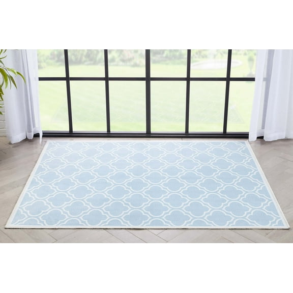 Well Woven Moroccan Trellis 3'3" x 5' Area Rug Light Blue & Ivory