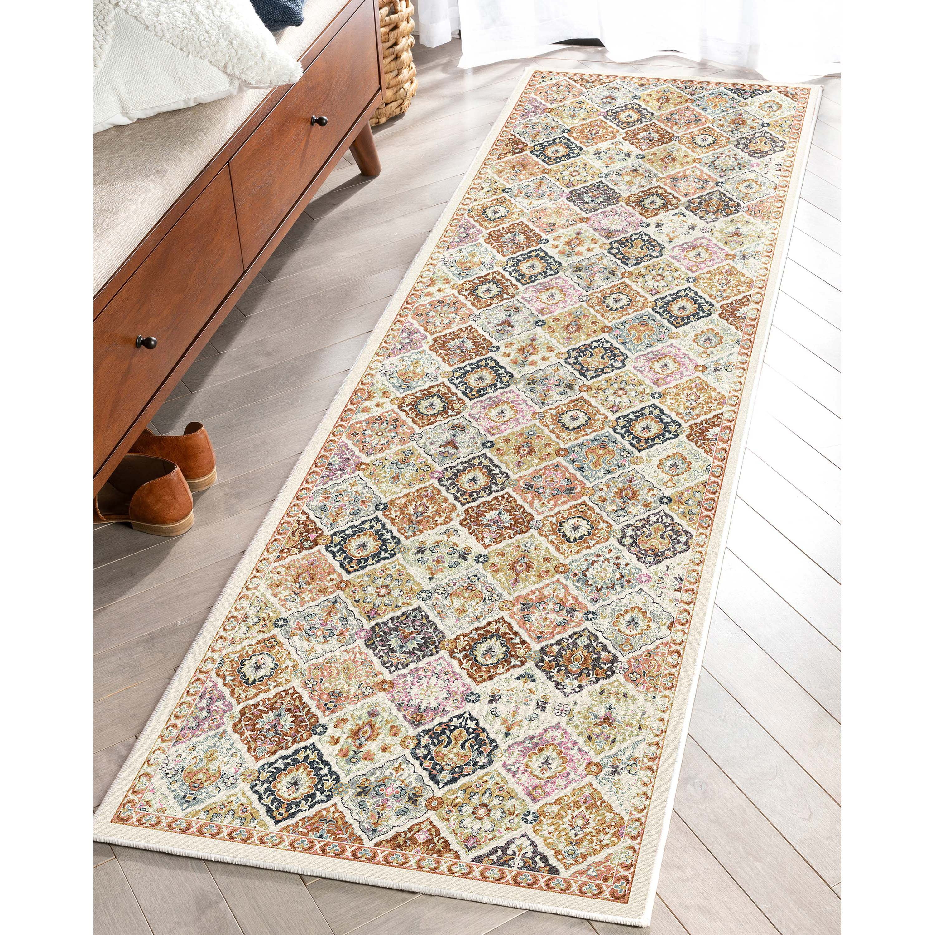 Well Woven Apollo Maeve Vintage Bohemian Geometric Multi Flat Pile Easy to Clean 2'3" x 7'3" Runner Rug for Living Room Stairs Hallway and Kitchen