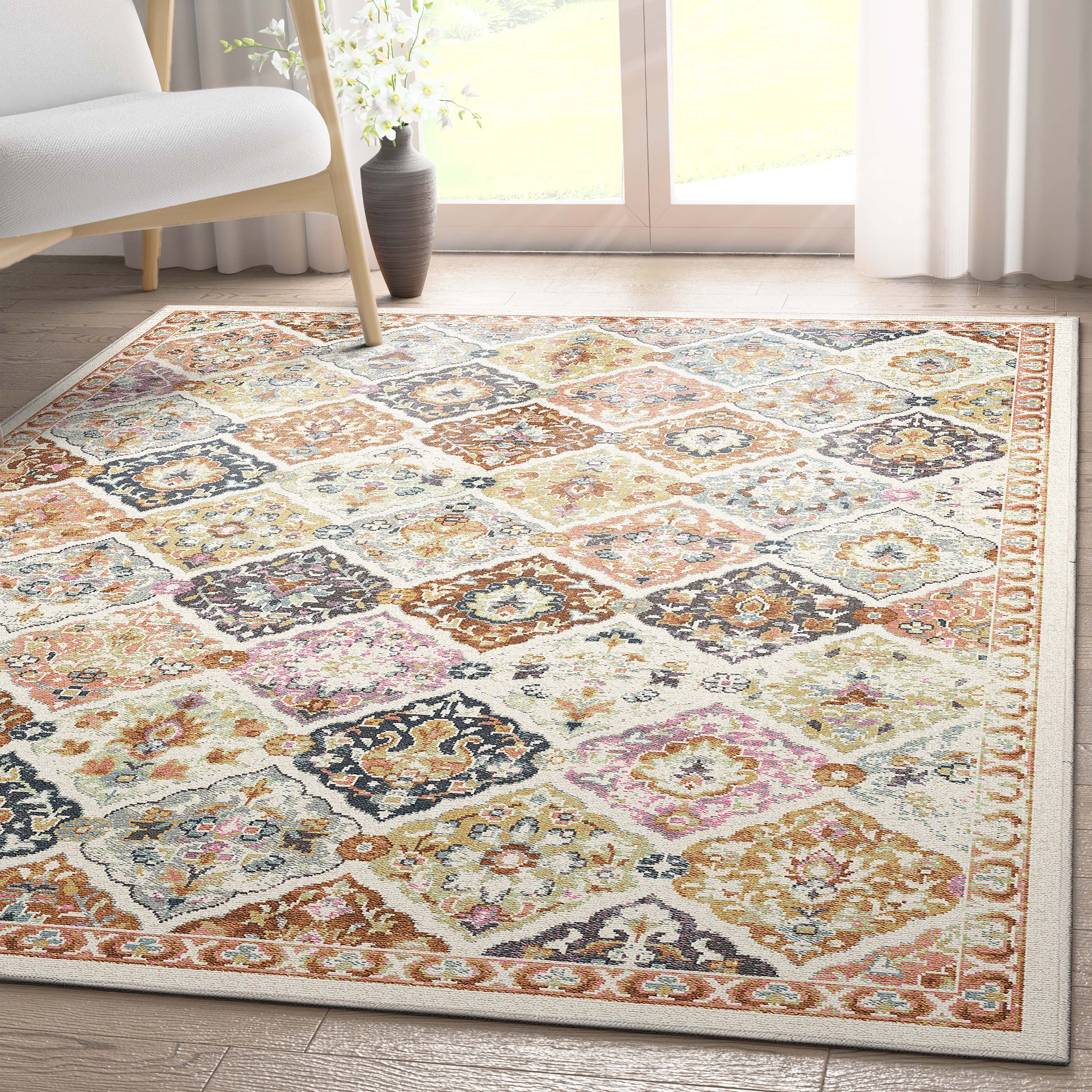 Well Woven Apollo Maeve Vintage Bohemian Geometric Multi Flat Pile Easy to Clean 5'3" x 7'3" Area Rug for Living Room Dining Room Bedroom and Kitchen