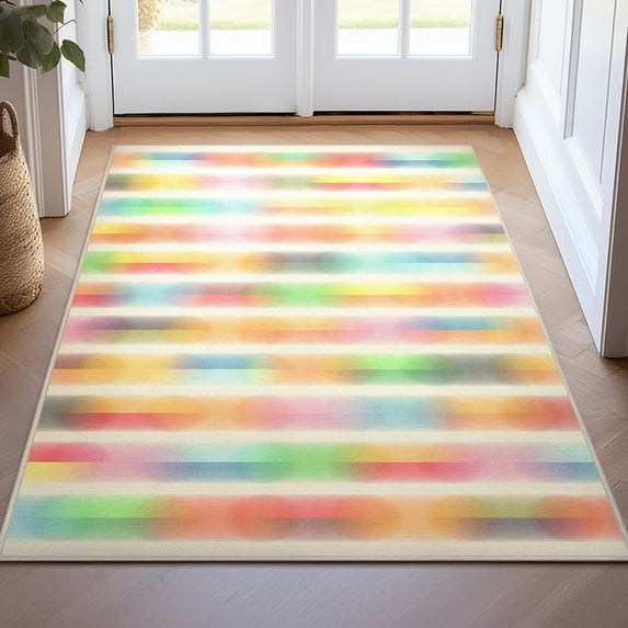 Well Woven Apollo Misty Stripes Modern Geometric Kids Multi Color Flat Pile Easy to Clean 3'3" x 5' Area Rug for Living Room Dining Room Bedroom and Kitchen