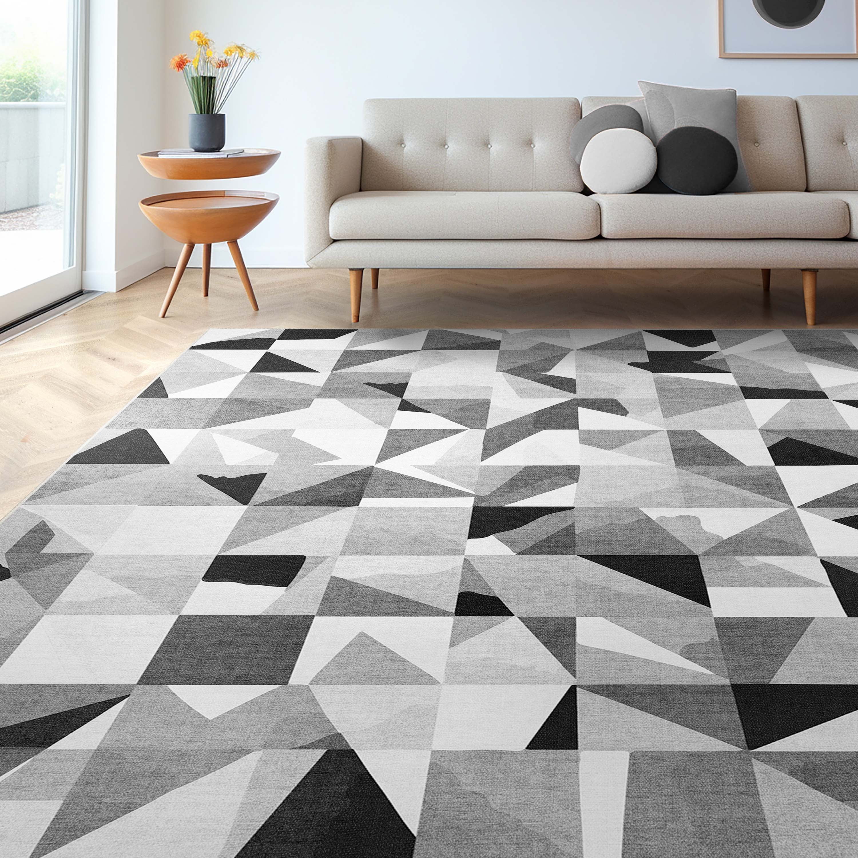 Well Woven Apollo Modern Tile Mid-Century Modern Black + White Flat Pile Easy to Clean 7'10" x 9'10" Area Rug for Living Room Dining Room Bedroom and Kitchen