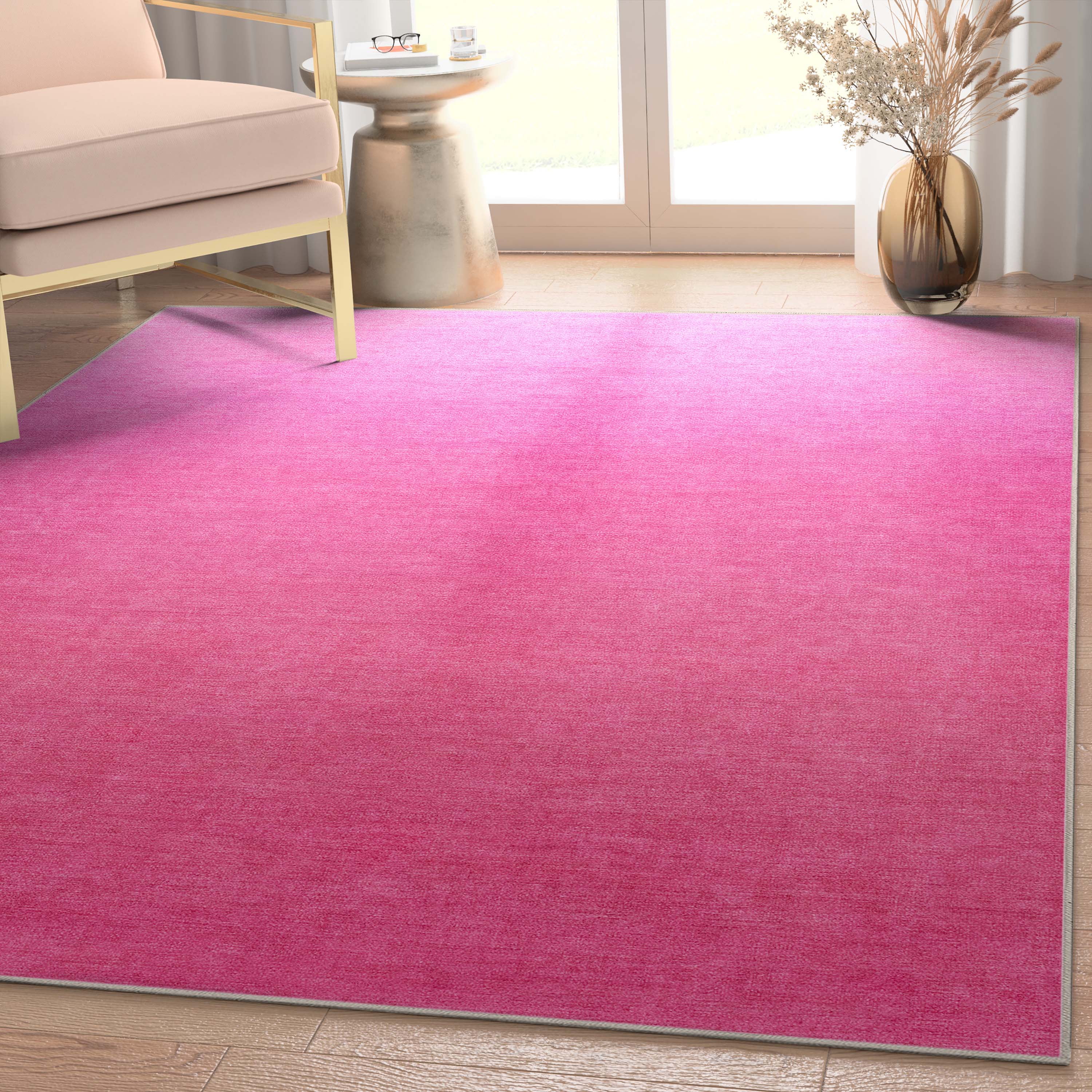 Well Woven Apollo Ombre Modern Pink Flat Pile Easy to Clean 5'3" x 7'3" Area Rug for Living Room Dining Room Bedroom and Kitchen