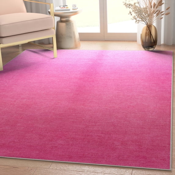 Well Woven Apollo Ombre Modern Pink Flat Pile Easy to Clean 5'3" x 7'3" Area Rug for Living Room Dining Room Bedroom and Kitchen