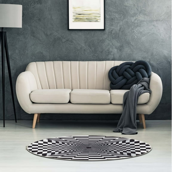 Well Woven Optical Illusion Black & White 3D Vortex 5'3" Round Bottomless Hole Area Rug