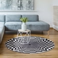 thumbnail image 1 of Well Woven Apollo Optical Illusion Modern Checkered Black Ivory Printed Distressed Machine Washable 6'7" Round Rug, 1 of 4