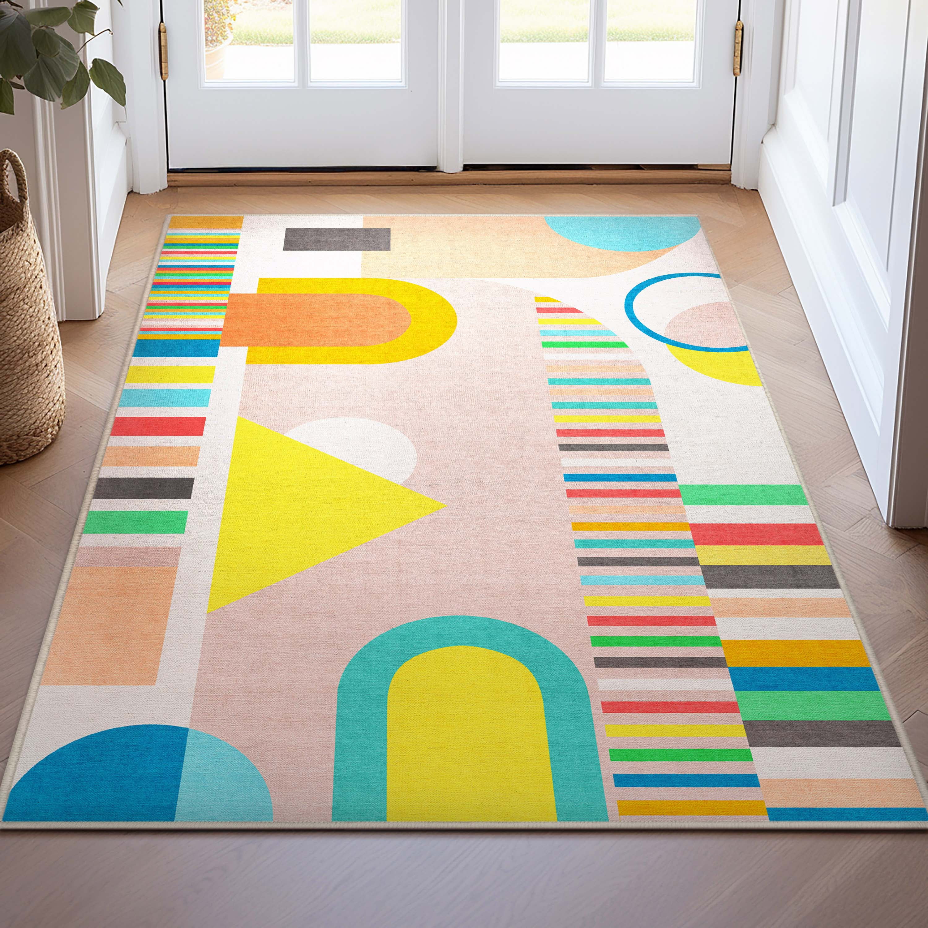 Well Woven Apollo Parade Modern Geometric Kids Multi Color Flat Pile Easy to Clean 3'3" x 5' Area Rug for Living Room Dining Room Bedroom and Kitchen