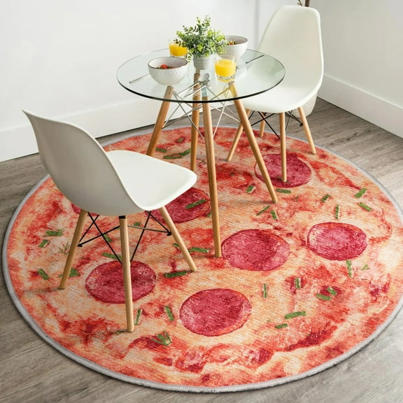 Well Woven Apollo Pizza Modern Kids Orange 2'7' Round Easy Clean Rug