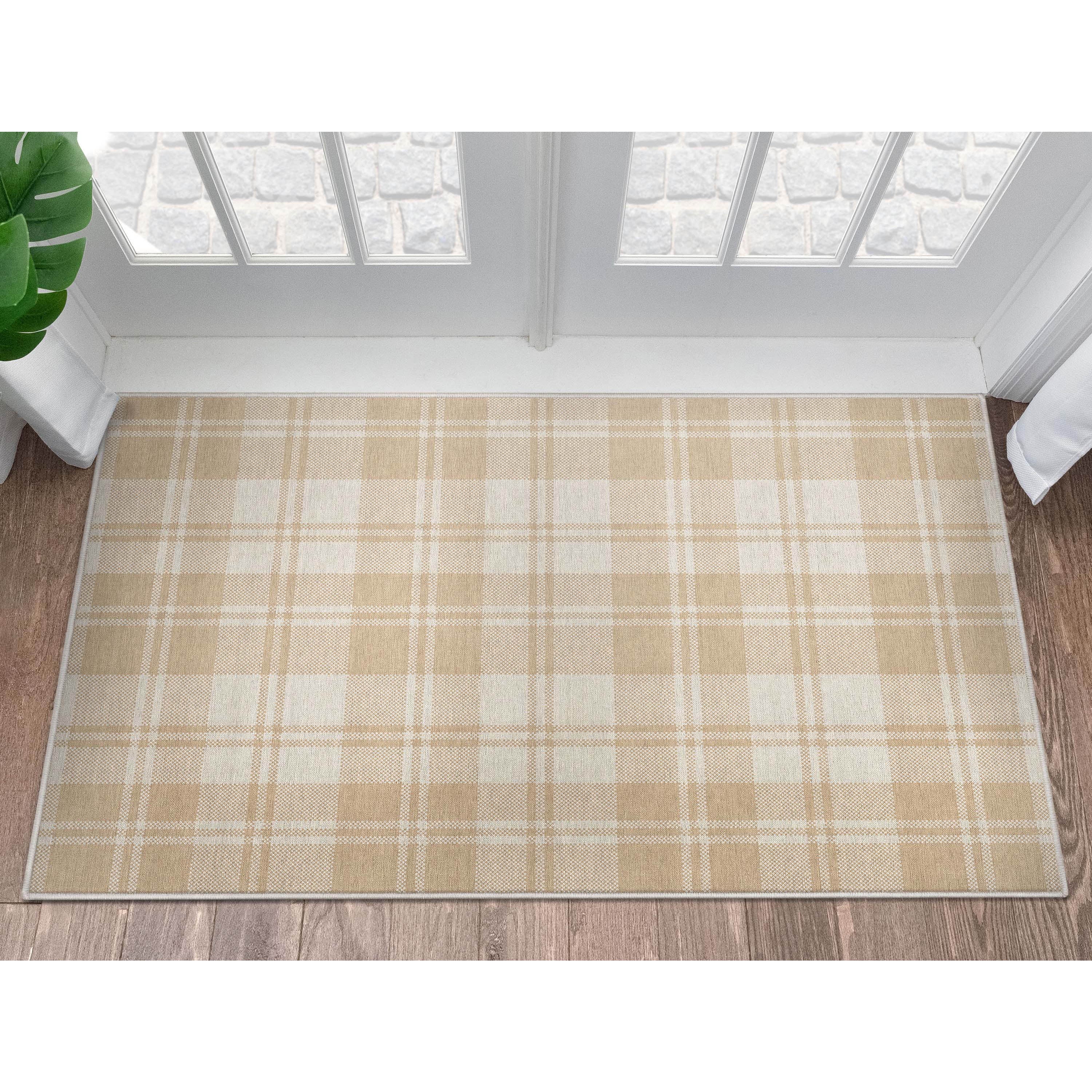 Apollo Beige Brown Plaid Flatwoven Synthetic 3'3" x 5' Area Rug