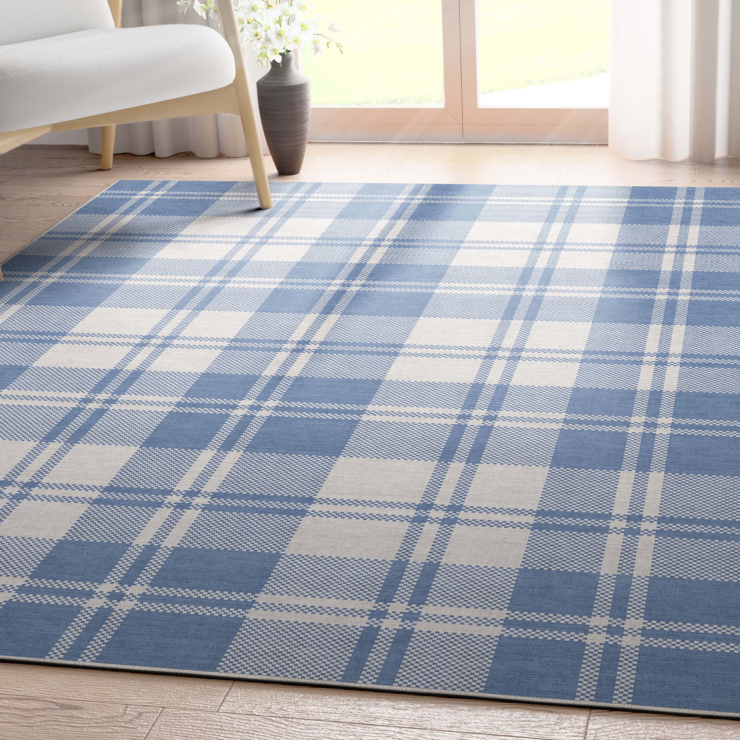 Apollo Blue and White Synthetic Flat Woven 5' x 7' Area Rug