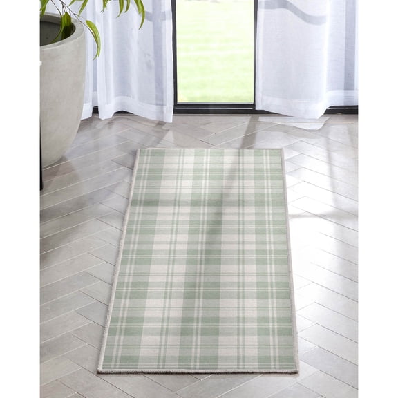 Well Woven Apollo Flatwoven Plaid Green 2' x 5' Runner Rug