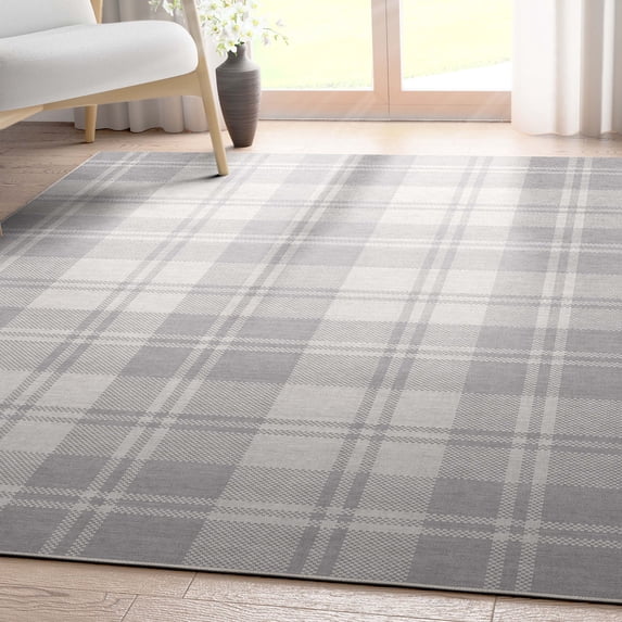 Well Woven Apollo Flatwoven Plaid Light Grey 5' x 7' Area Rug