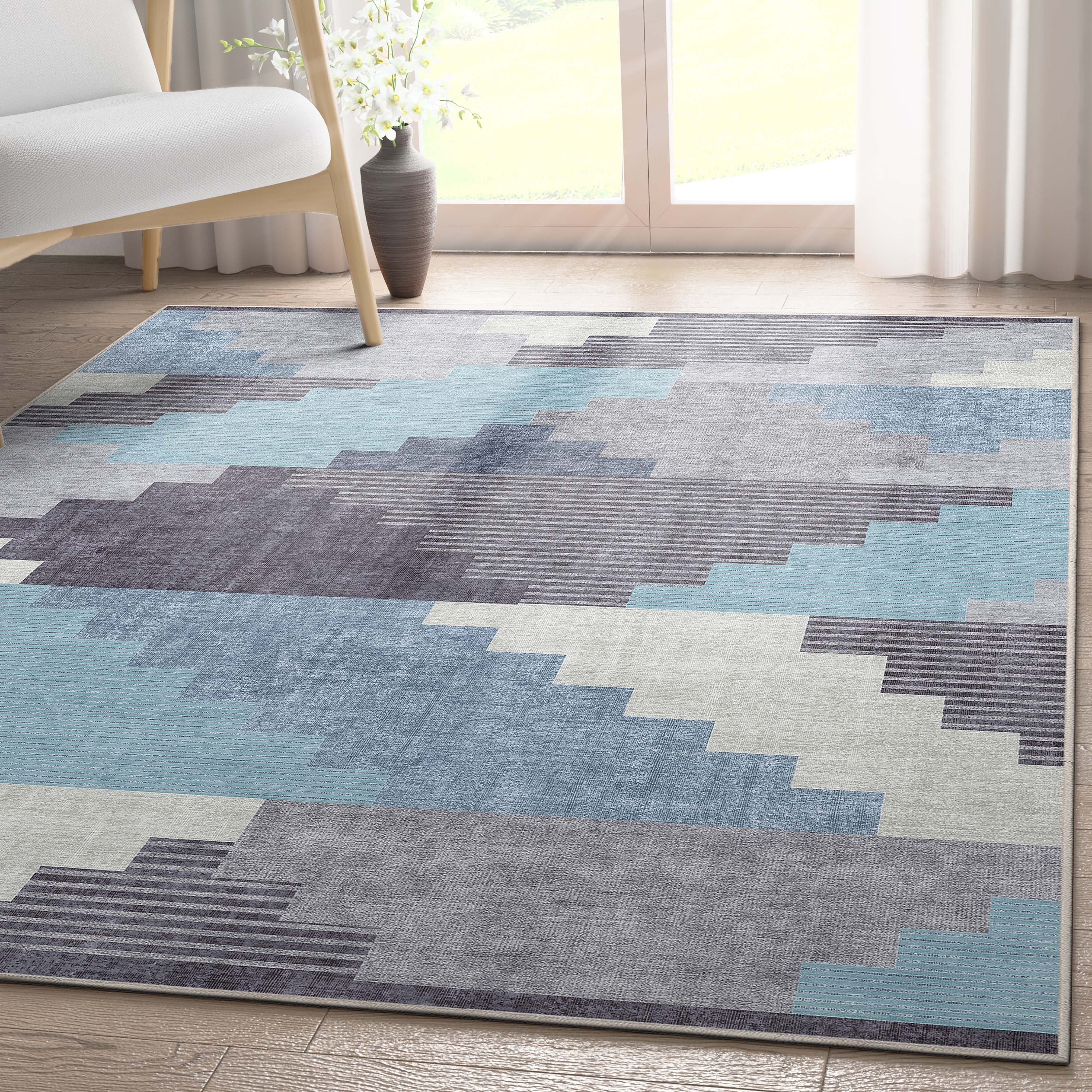 Well Woven Apollo Portsmouth Vintage Southwestern Blue Flatweave 5'3" x 7'3" Area Rug