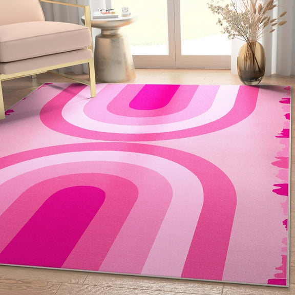 Well Woven Apollo Rainbow Modern Pink Flat Pile Easy to Clean 5' x 7' Area Rug for Living Room Dining Room Bedroom and Kitchen