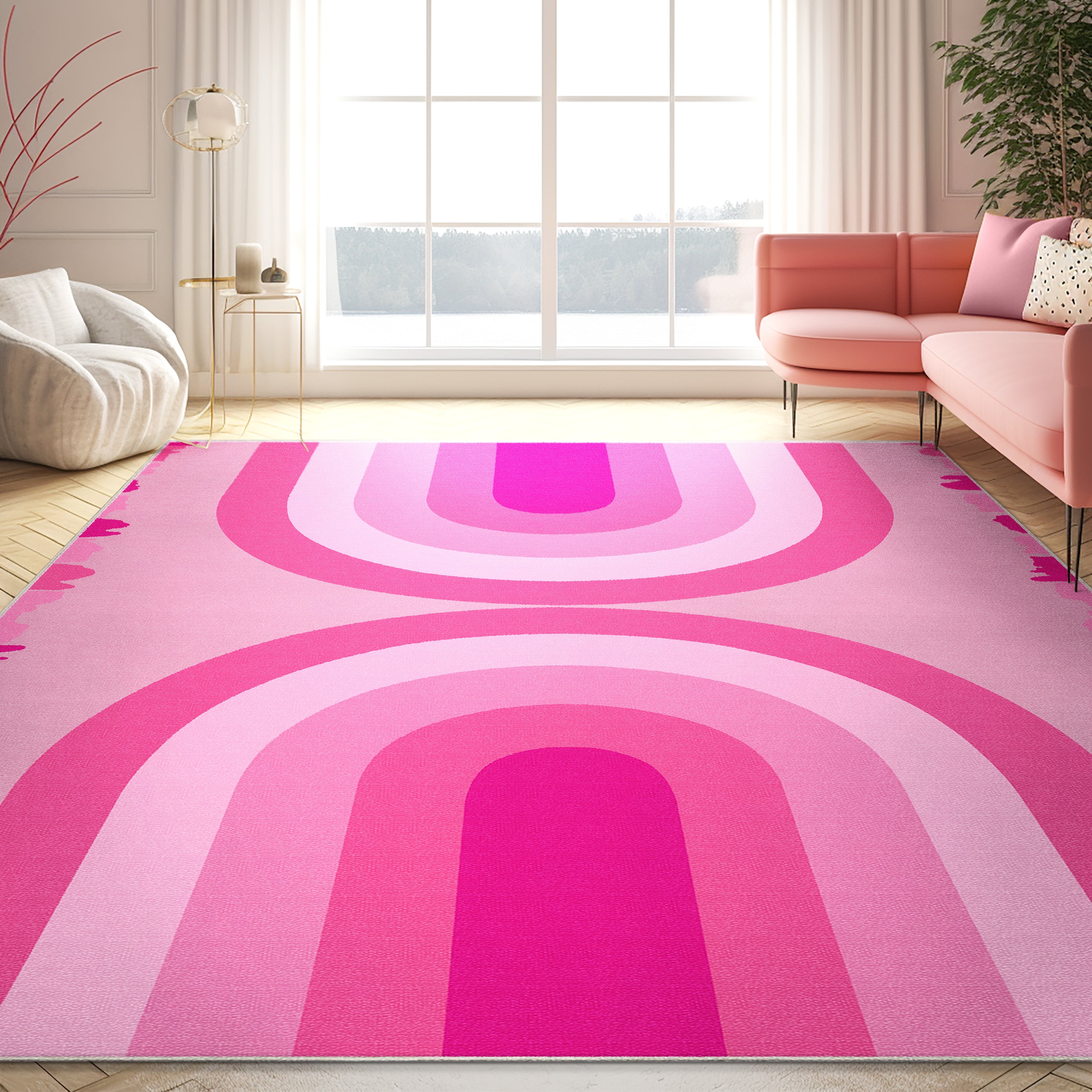 Well Woven Apollo Rainbow Modern Pink Flat Pile Easy to Clean 7'7" x 9'10" Area Rug for Living Room Dining Room Bedroom and Kitchen