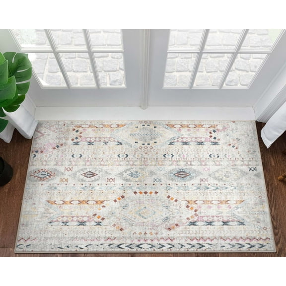 Well Woven Apollo Rodeo Vintage Medallion Tribal Multi Flat Pile Easy to Clean 3'3" x 5' Area Rug for Living Room Dining Room Bedroom and Kitchen