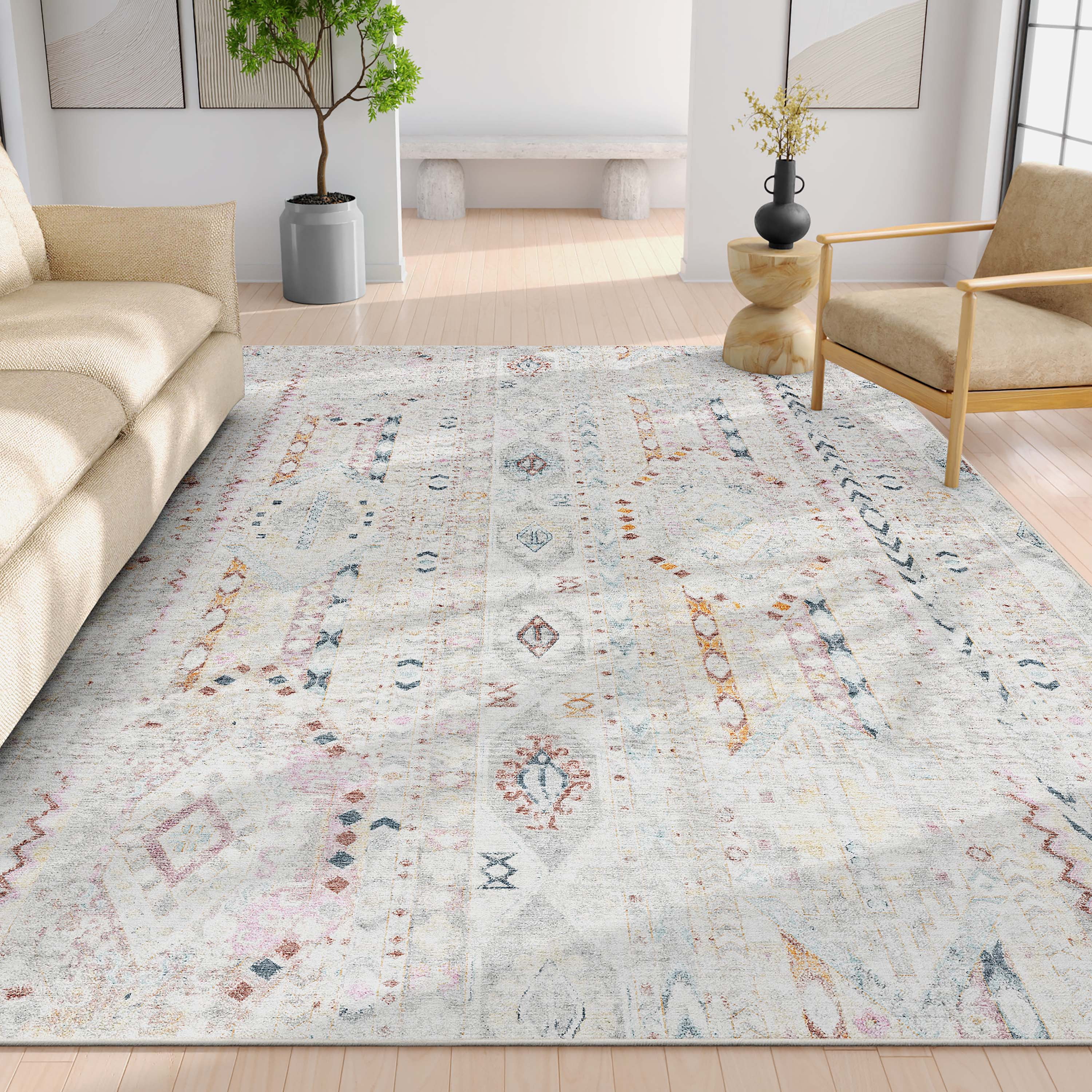 Well Woven Apollo Rodeo Vintage Medallion Tribal Multi Flat Pile Easy to Clean 5'3" x 7'3" Area Rug for Living Room Dining Room Bedroom and Kitchen