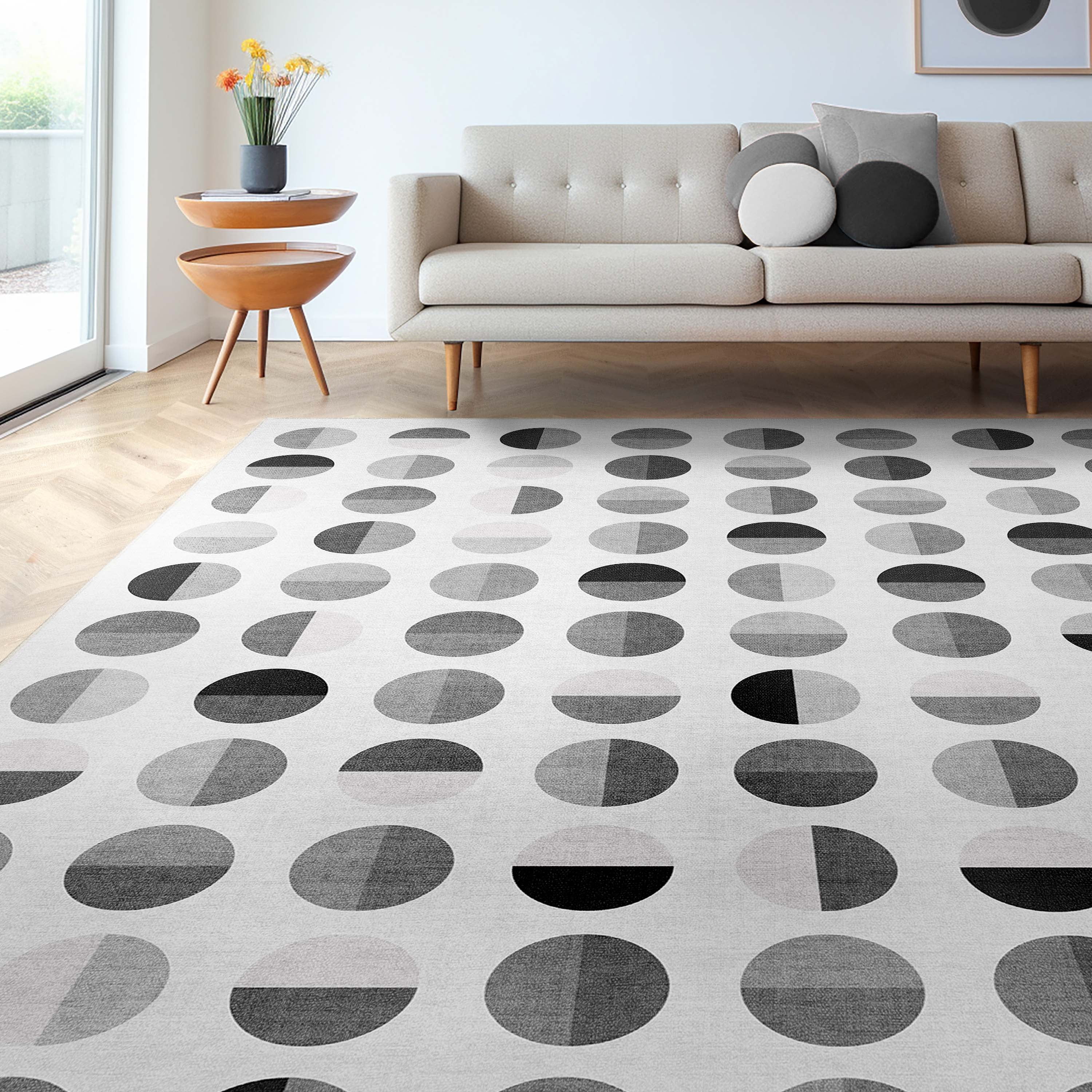 Well Woven Apollo Split Dot Mid-Century Modern White Flat Pile Easy to Clean 9'3" x 12'6" Area Rug for Living Room Dining Room Bedroom and Kitchen