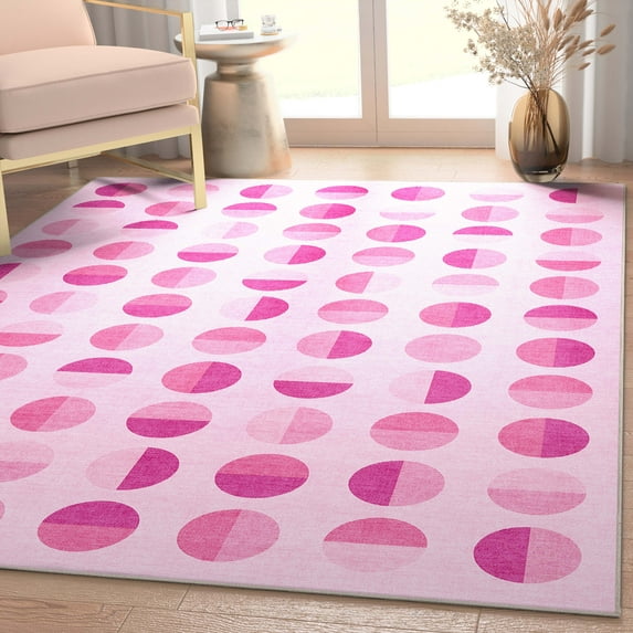 Well Woven Apollo Split Dot Modern Pink Flat Pile Easy to Clean 3'3" x 5' Area Rug for Living Room Dining Room Bedroom and Kitchen