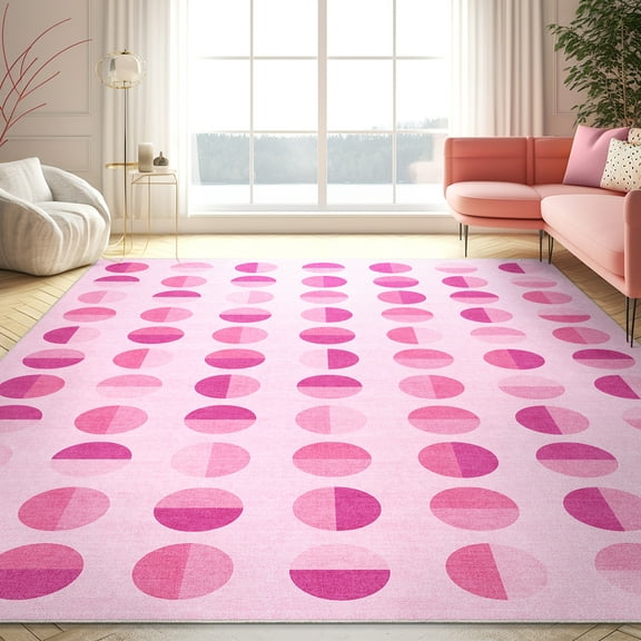 Well Woven Apollo Split Dot Modern Pink Flat Pile Easy to Clean 6' x 9' Area Rug for Living Room Dining Room Bedroom and Kitchen