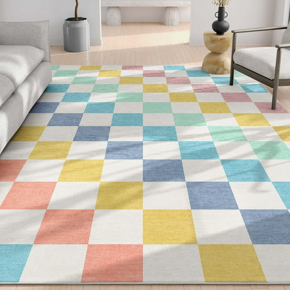 Well Woven Apollo Square Modern Geometric Multi Blue Flat Pile Easy to Clean 5' x 7' Area Rug for Living Room Dining Room Bedroom and Kitchen