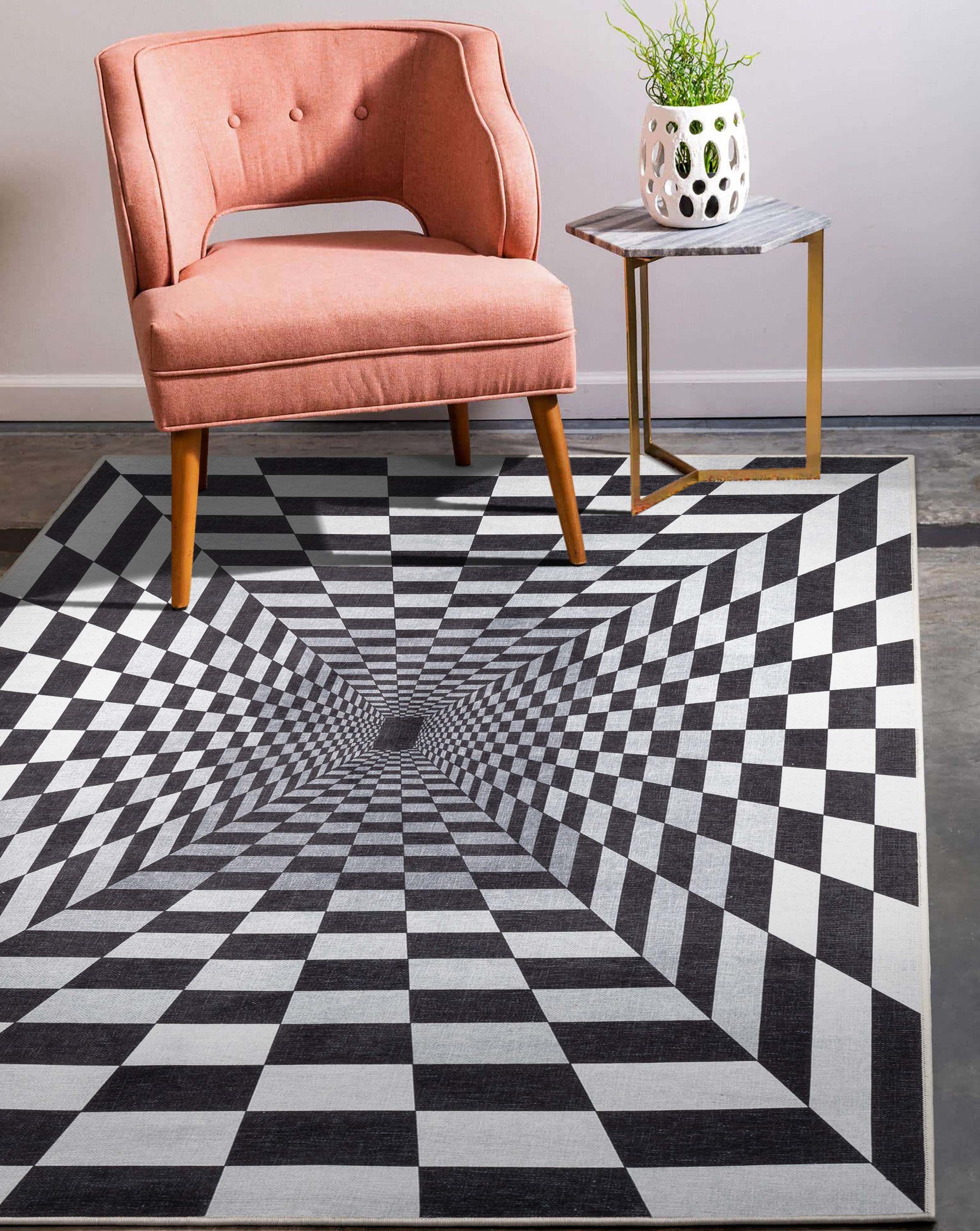 Well Woven Apollo Warp Hole Modern Checkered Black Ivory Printed Distressed Machine Washable 5' x 7' Area Rug