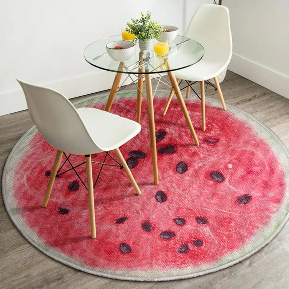 Well Woven Apollo Watermelon Modern Novelty Red Brown 2'7' Round Easy Clean Rug