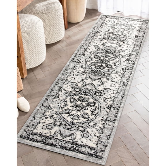 Well Woven Arctic Bloom Bohemian Oriental Ivory Grey 2' x 7'3" Runner Rug