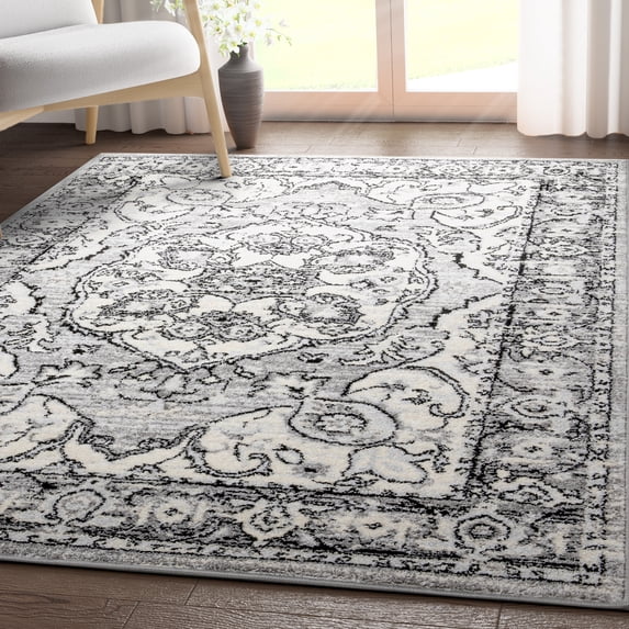 Well Woven Arctic Bloom Bohemian Oriental Ivory Grey 5'3" x 7' Area Rug