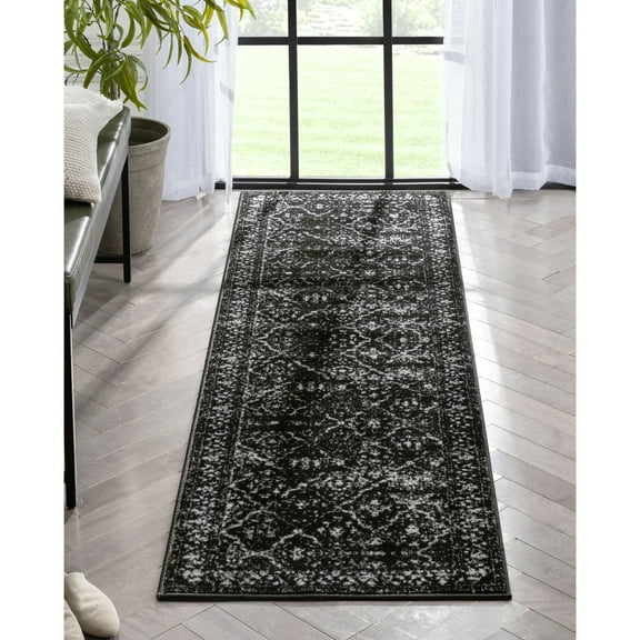 Well Woven Argos Black | Vintage Oriental Panel | 2x7 (2'3" x 7'3") Runner Rug