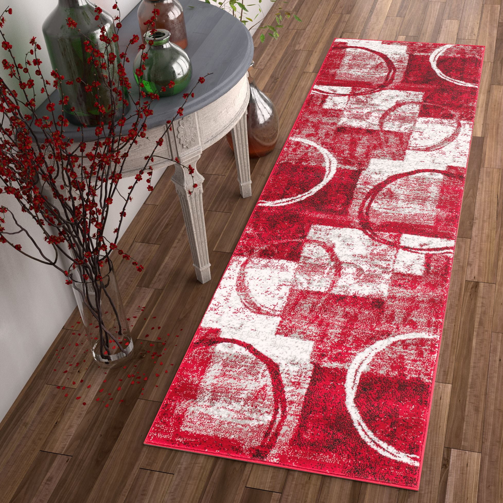 Well Woven Ash Spheres Watercolor Modern Red Area Rug