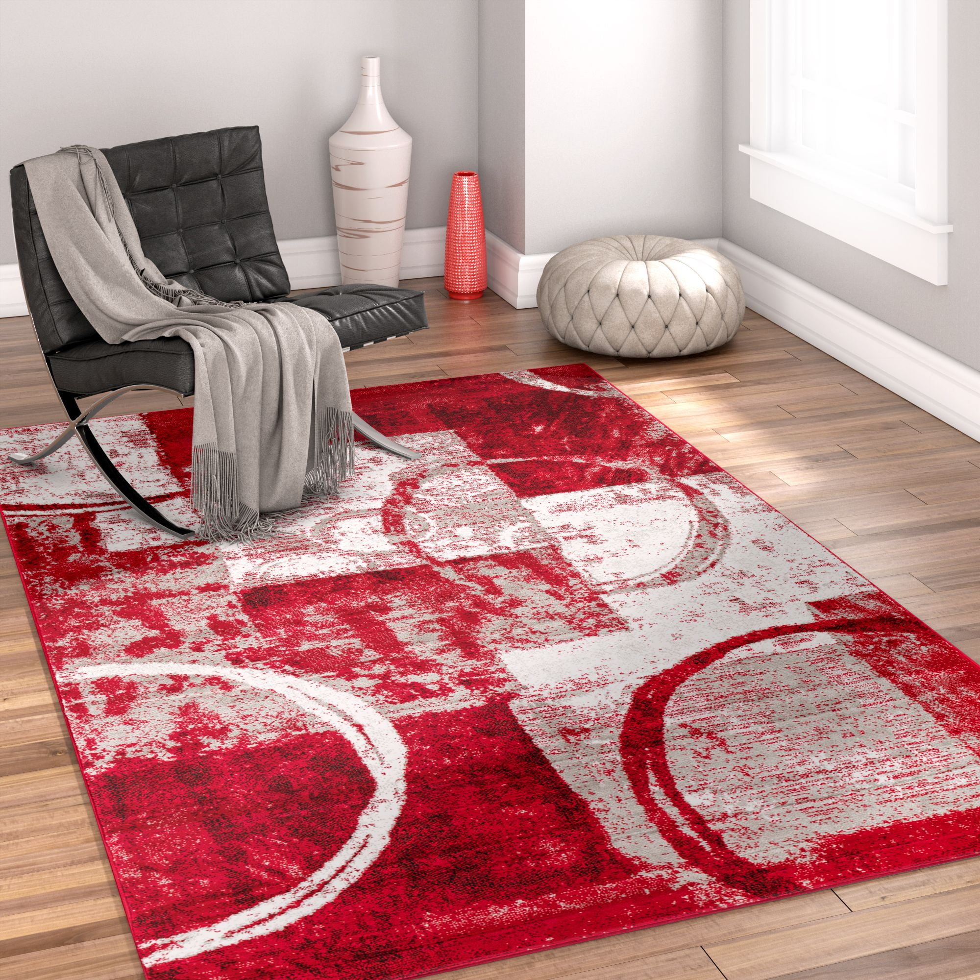 Well Woven Ash Spheres Watercolor Modern Red Area Rug