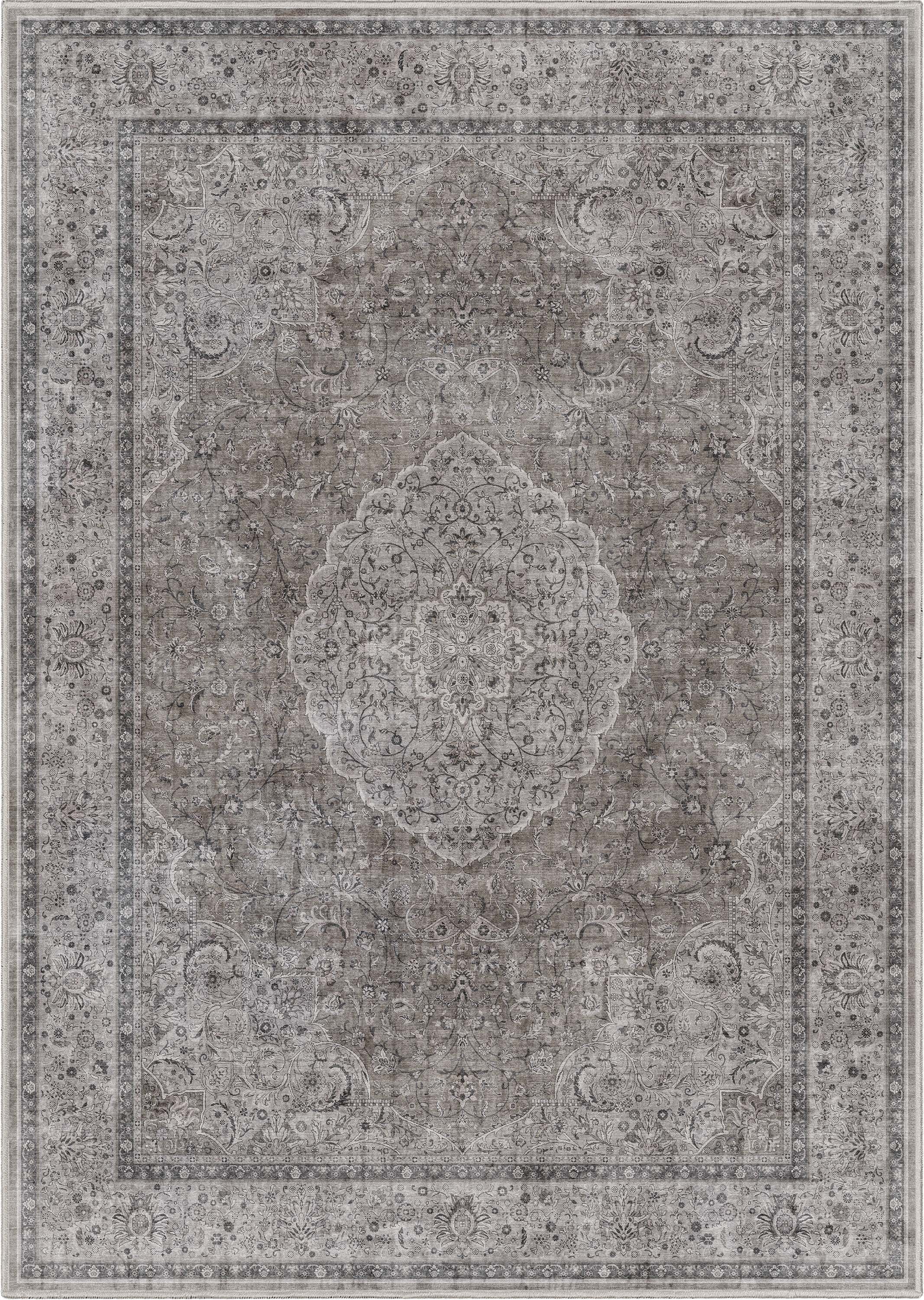 Gray Chenille Oriental 3'11" x 5'3" Reversible Area Rug with Rug Pad