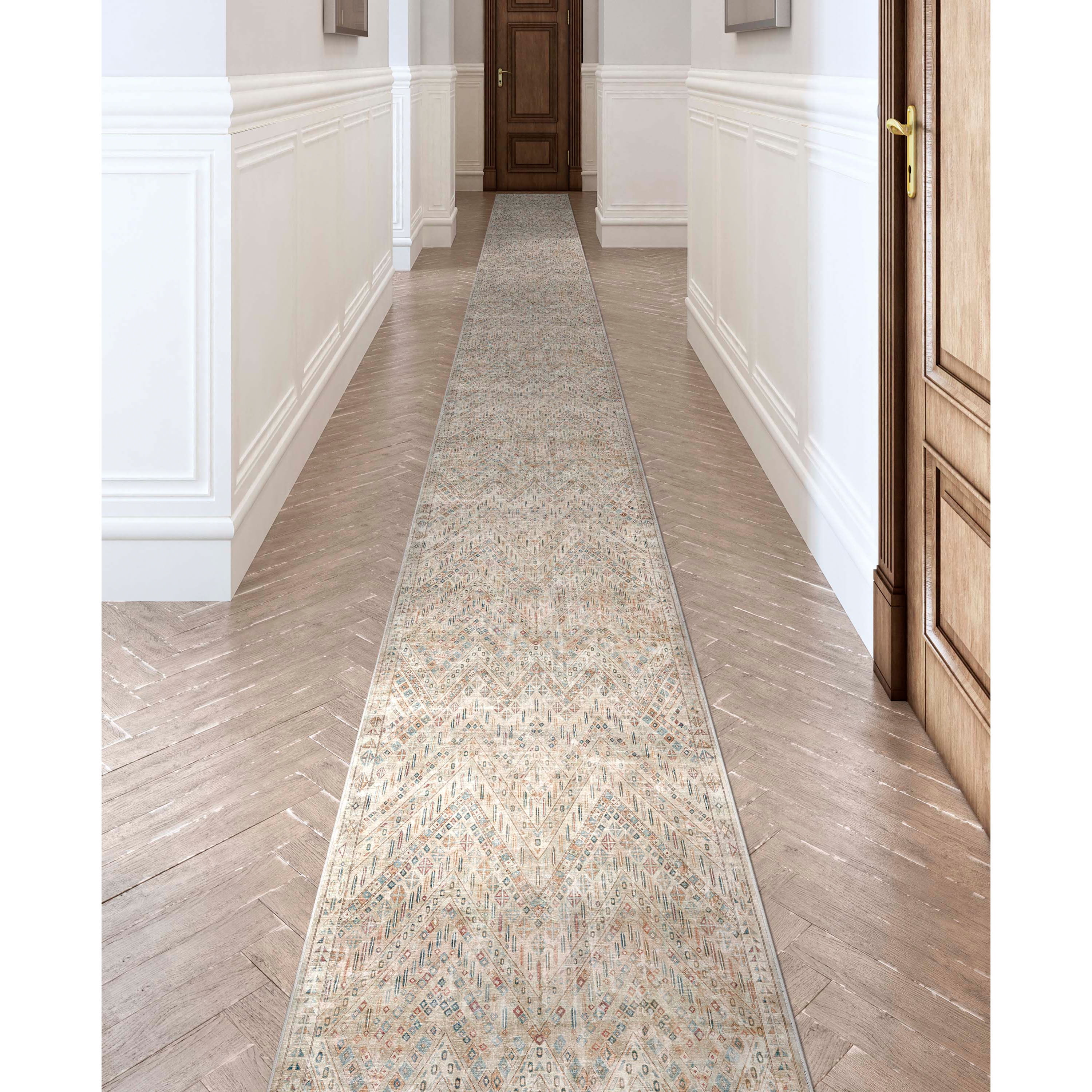 Asha Ivory Vintage Tribal Soft Chenille 2'3" x 24'9" Runner Rug