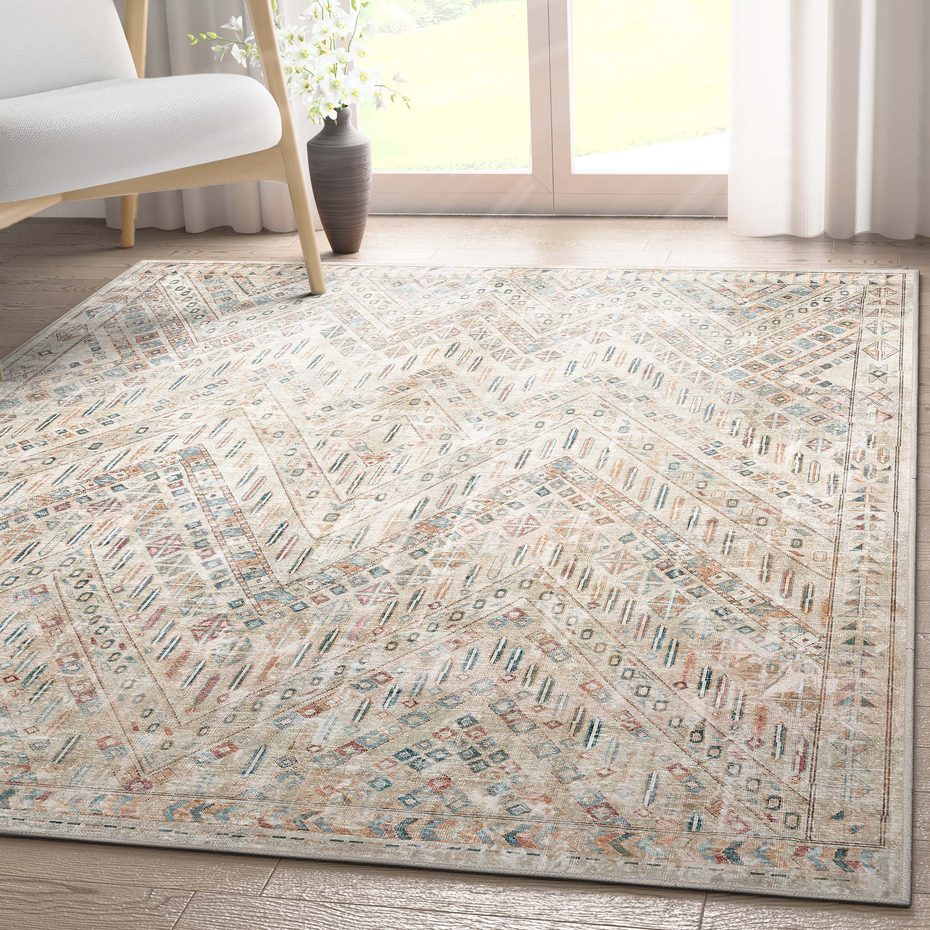 Asha Vintage Ivory 6' x 9' Tribal Chevron Flat-Weave Rug