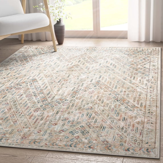 Well Woven Asha Anya Vintage Tribal Ivory 6' x 9' Machine Washable Area Rug