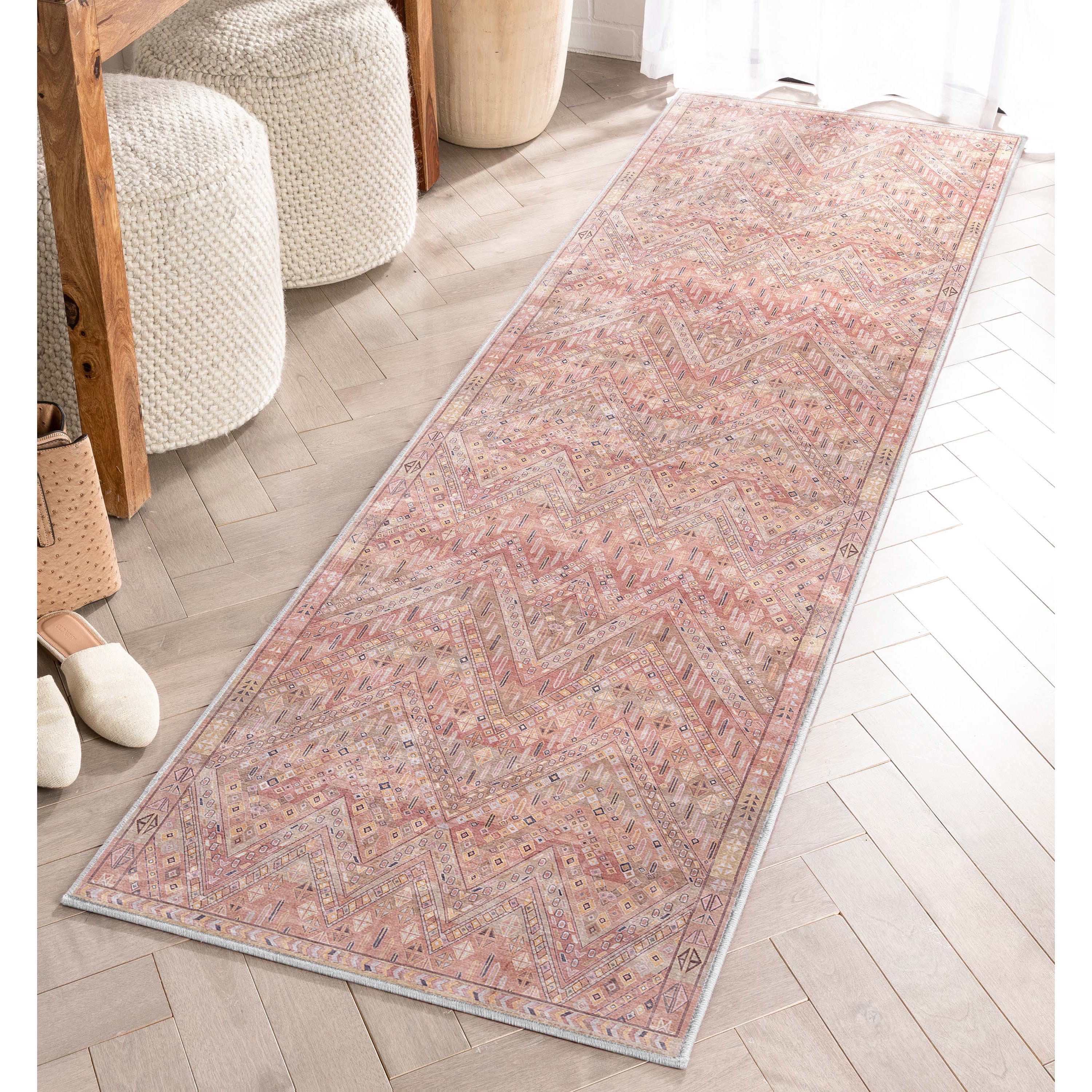 Red Geometric Flat Woven Runner Rug, 2'3" x 7'3"